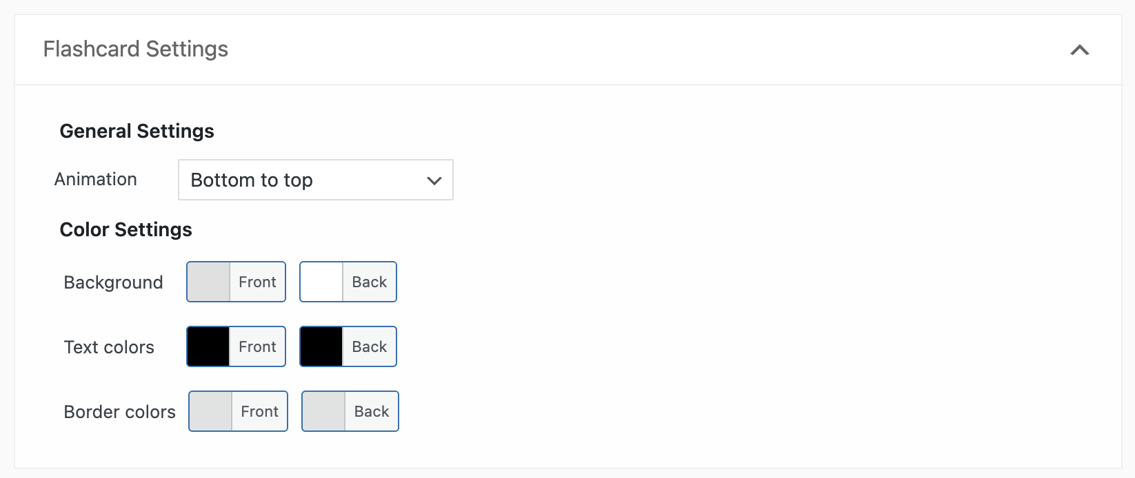 Individual Questions Flashcard Settings